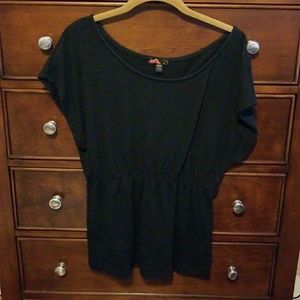 Black top with cinched waist